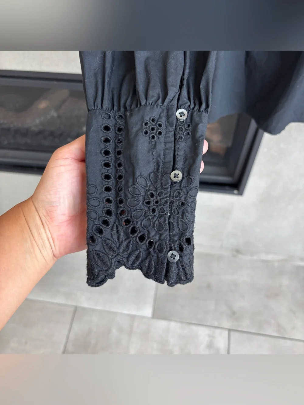 GAP Eyelet Mockneck Shirt In Black, Size XS